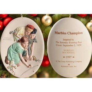 Vintage Hallmark Ornament Norman Rockwell Marbles Champion Sculpted Dated 1997